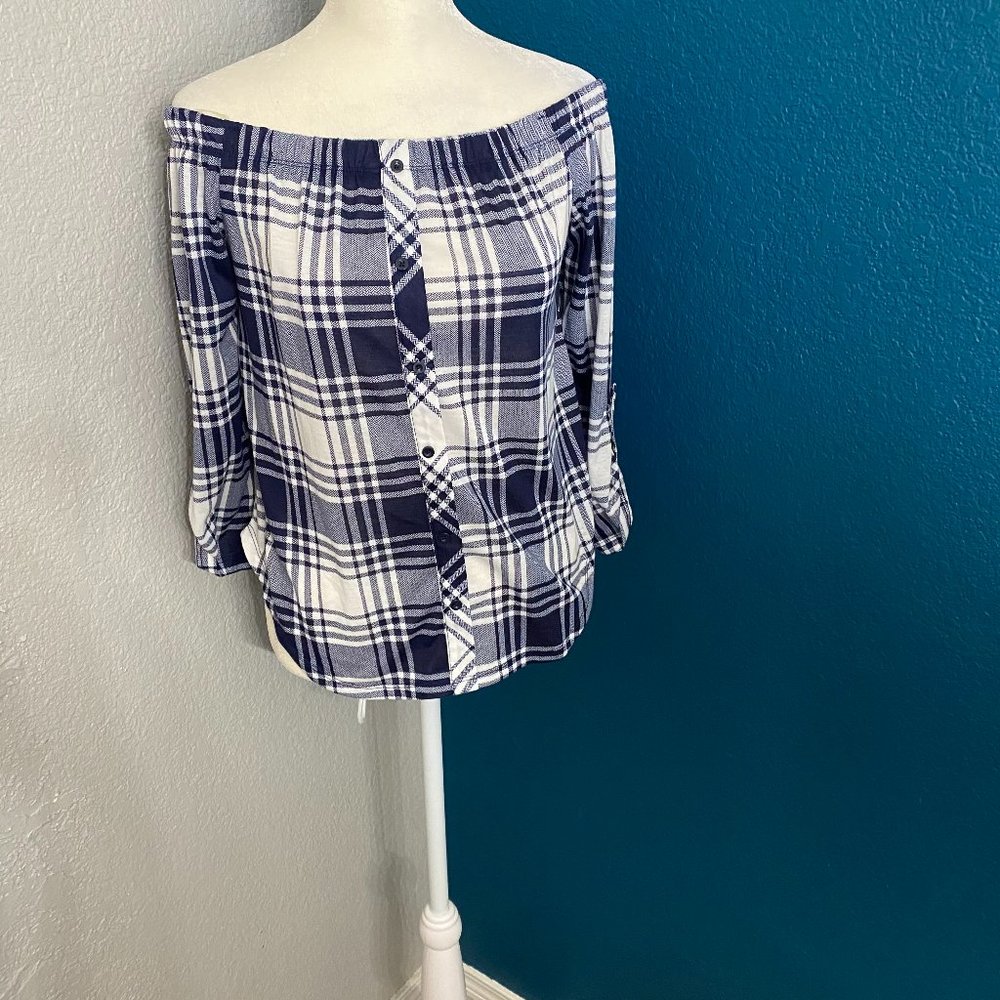 POLLY+ESTHER Plaid Blouse